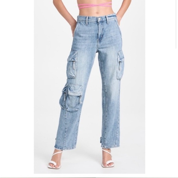 Pistola 29 Bobbie Blue Denim Cargo Utility Mid Rise Straight Leg Jeans - Picture 1 of 9